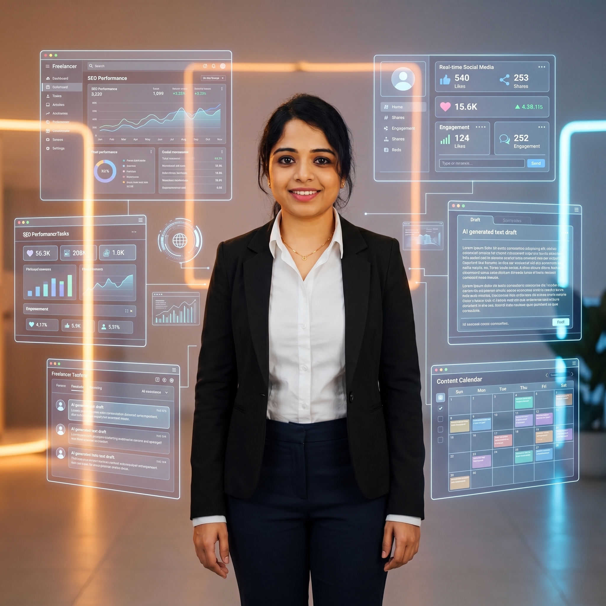 AI marketing systems workspace with analytics dashboards